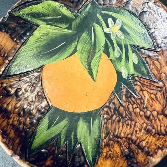 Carved Folk Art Wooden Bowl, Fruit Leaves Signed Lindsay Calif 1910, Vintage - Picture 2 of 9